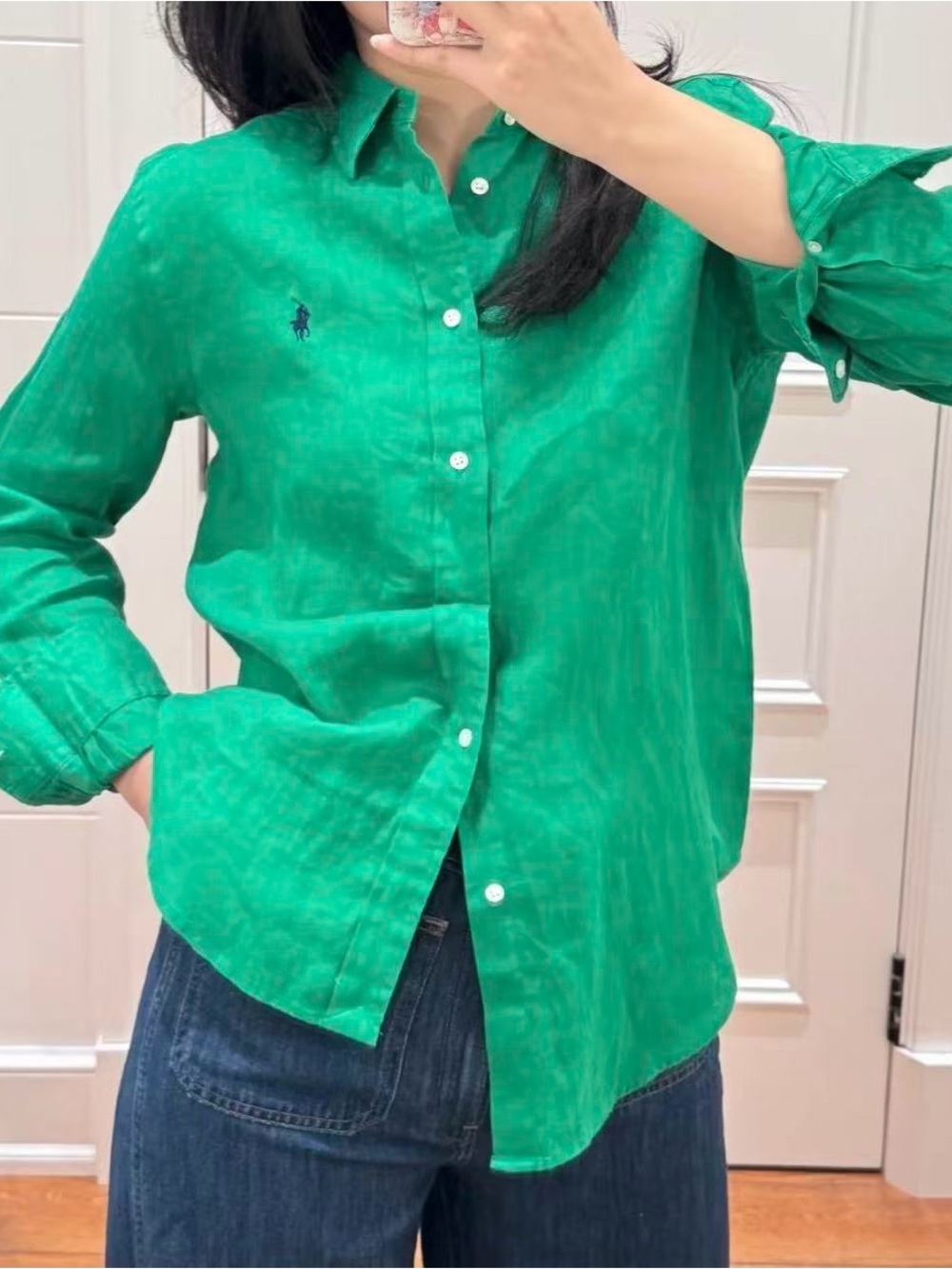 NWT Polo Ralph Lauren Women’s Green Button-Up Linen Shirt Size S
